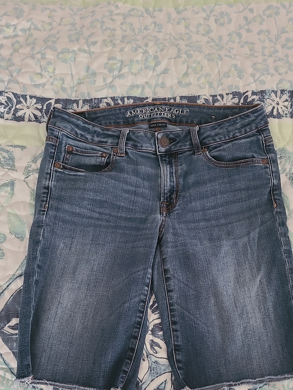 American Eagle Outfitters Blue Cropped Denim Bermuda Shorts